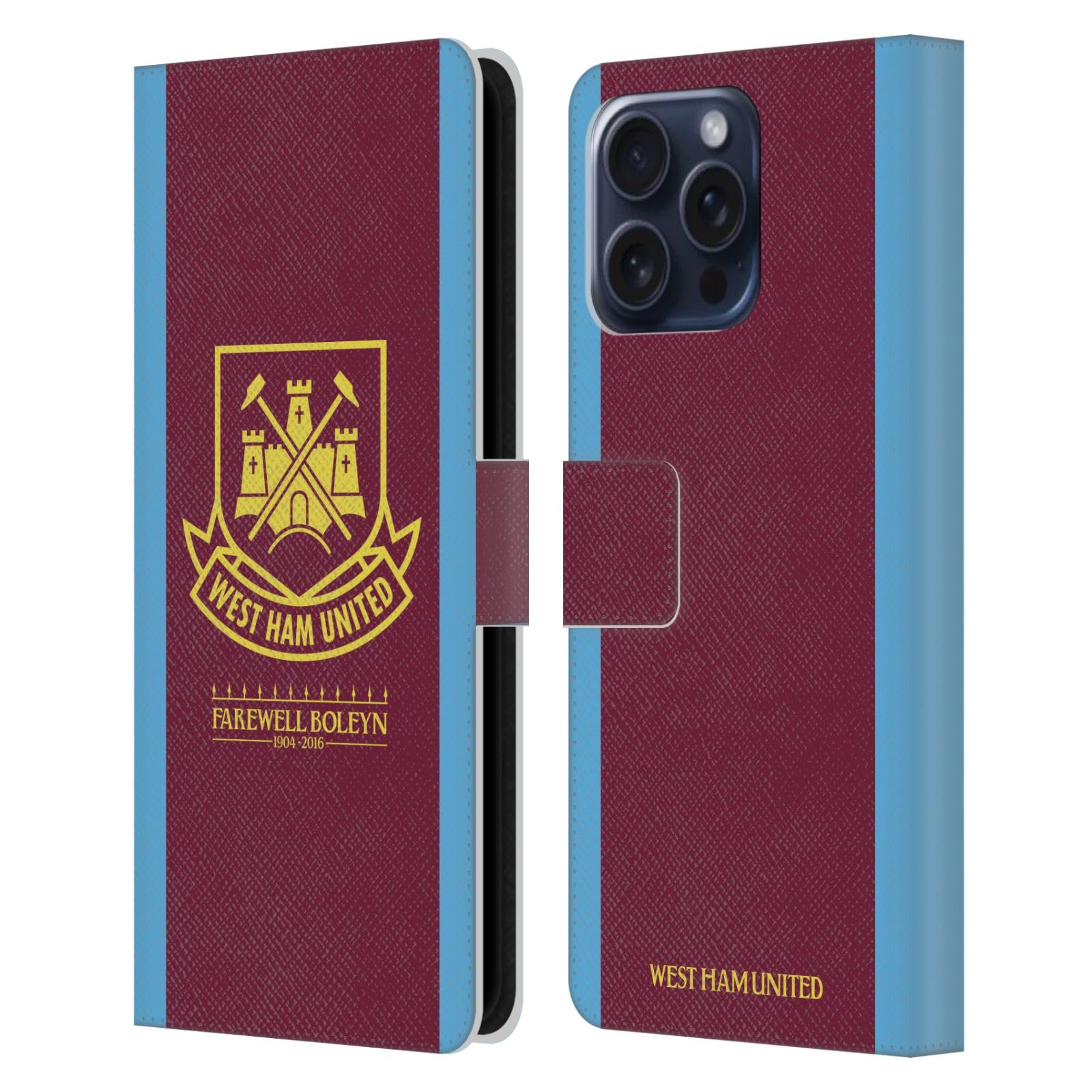Head Case DesignsOfficially Licensed West Ham United FC 2015/16 Final Home Retro Crest Leather Book Wallet Case Cover Compatible With Apple iPhone 16 Pro Max
