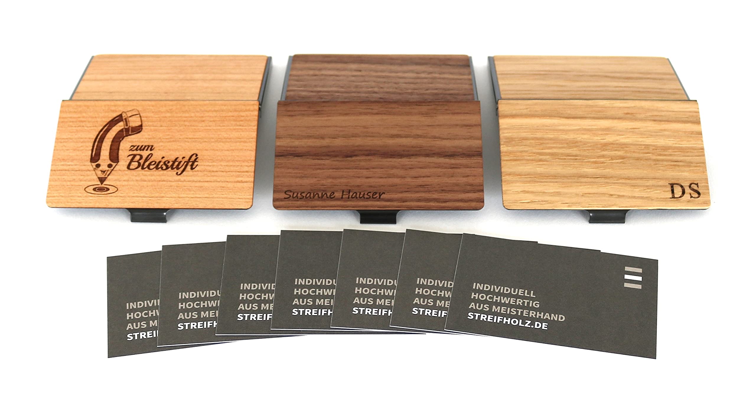 STREIFHOLZ - Visitenkartenetui aus Holz, personalisiert mit Gravur, Kartenetui für 15 Visitenkarten, Visitenkartenhalter als Geschenk für Männer & Frauen
