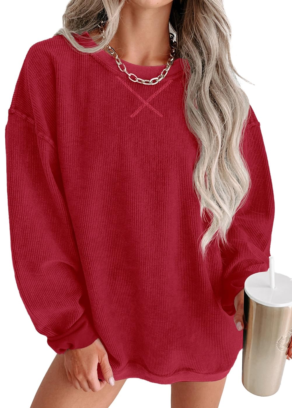 ONLYSTORY Womens Corduroy Crewneck