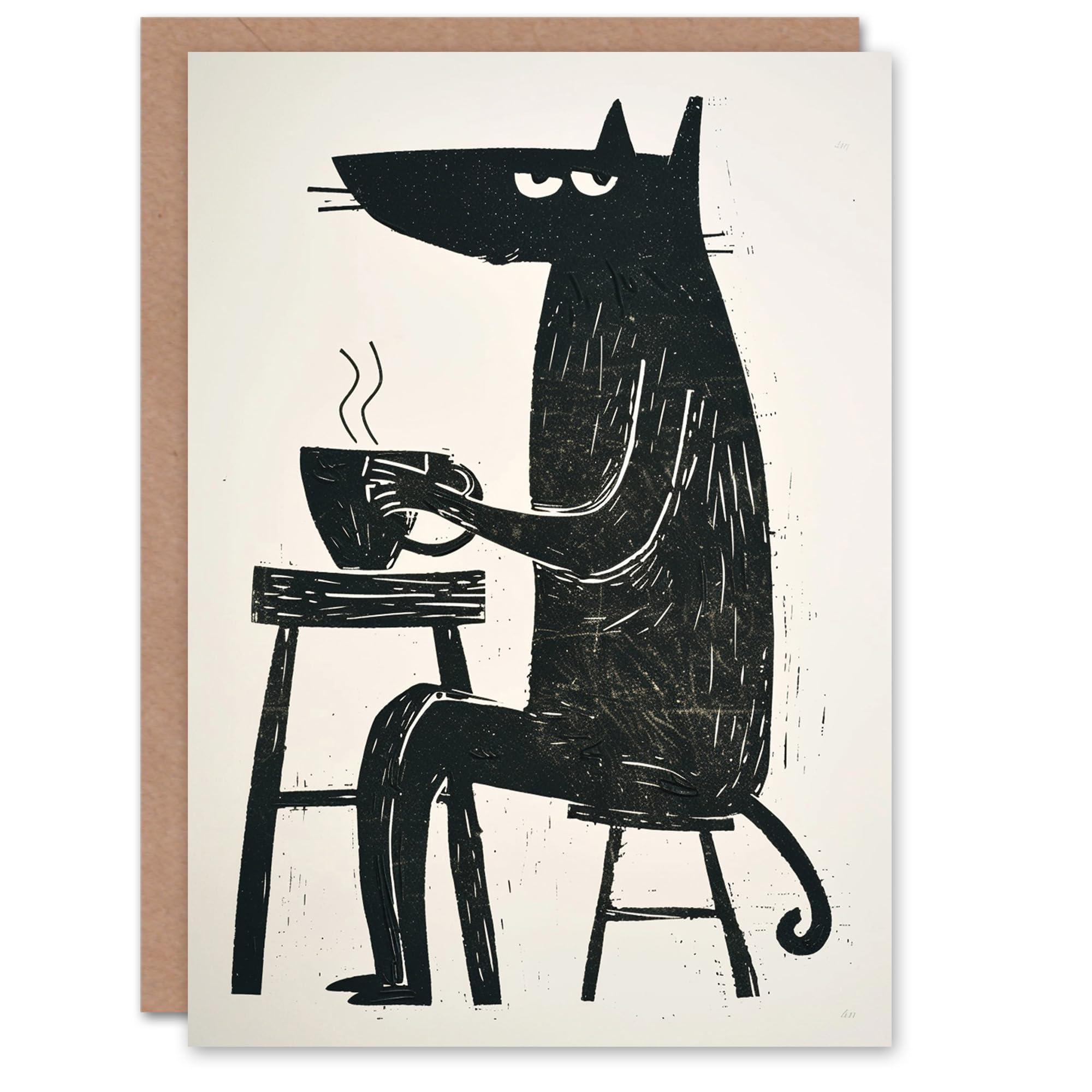 Artery8 Dog Lover Drinking Coffee Black Cartoon Blank For Him Or Her Art Birthday Card