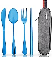 Vista 12 de Utensilios de viaje con estuche, juego de cubiertos portátiles Quatish para el trabajo, juego de cubiertos de viaje reutilizables de acero