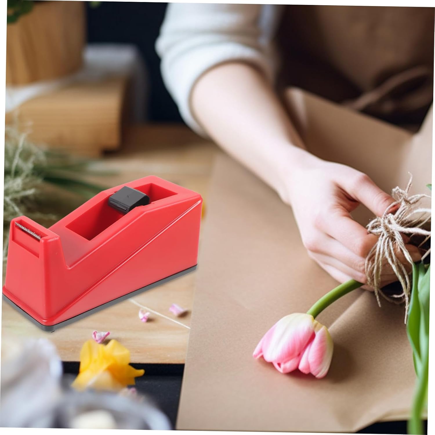 1Set Floral Wrapping Tape with Convenient Dispenser Holder of Transparent Tape for Flower Arrangements DIY Craft Projects and Present Packaging