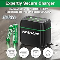 Vista 7 de Batería recargable AA AAA de litio con cargador, 16 baterías de iones de litio de 1.5 V con 8 pilas AA de 3700 mWh y 8 pilas AAA de 1300 mWh, 1200