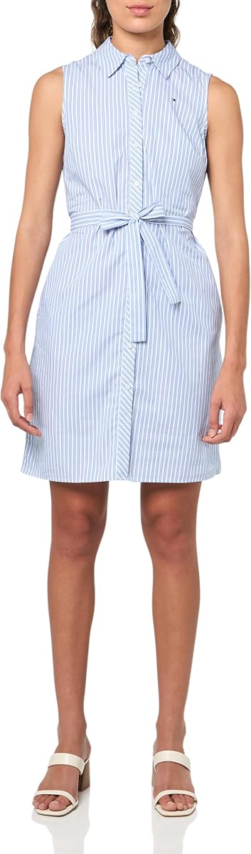 Tommy Hilfiger Mini vestido camisero sin mangas con cuello y botones en la parte delantera para mujer