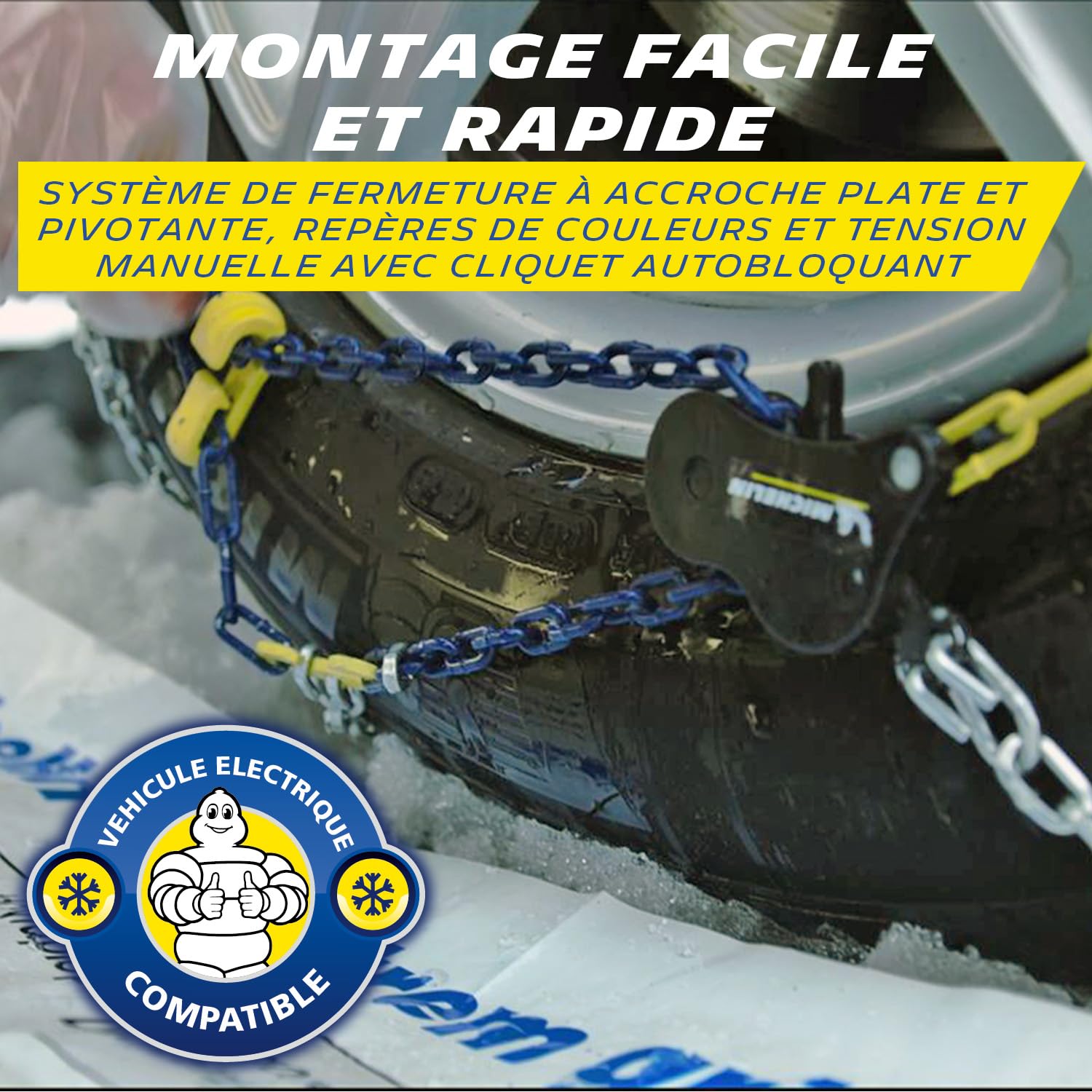 MICHELIN EXTREM GRIP, Chaînes à neige métalliques, Maillons 9 mm, Tension Manuelle Autobloquante, N° 110 - Montage Rapide - Adhérence Optimale sur Neige et Verglas - Sécurité et Visibilité Renforcée