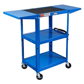 LUXOR UCMT1DL-RB Adjustable-Height Steel Utility Cart - Drop Leaf Shelves, Royal Blue