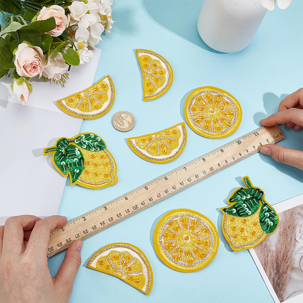 MAYJOYDIY 8 pz.Toppa Ricamata con Perline A Forma di Limone Da Stirare O Cucire Patch di Paillettes con Fetta di Limone Giallo per Magliette Jeans Zaini Giacche Abiti Decorazioni