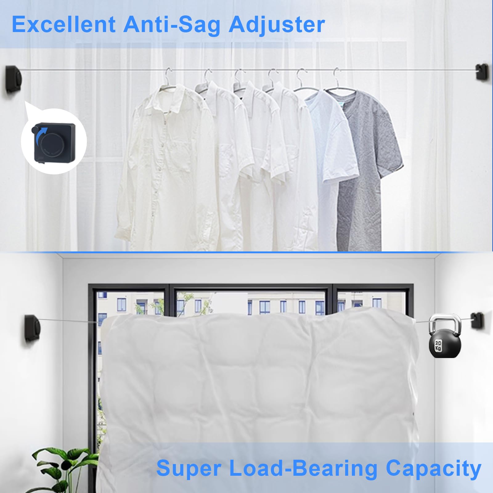 Fil À Linge - Étendoir,Corde à linge rétractable intérieur extérieur tenture murale extensible