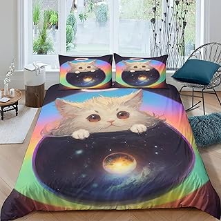 Ropa De Cama 3D Animales Artísticos Fundas De Cama Gatos de Colores 3 Piezas con Cremallera De Microfibra Fundas De Almohada para Niños Y Niñas Infantiles King（220x240cm）