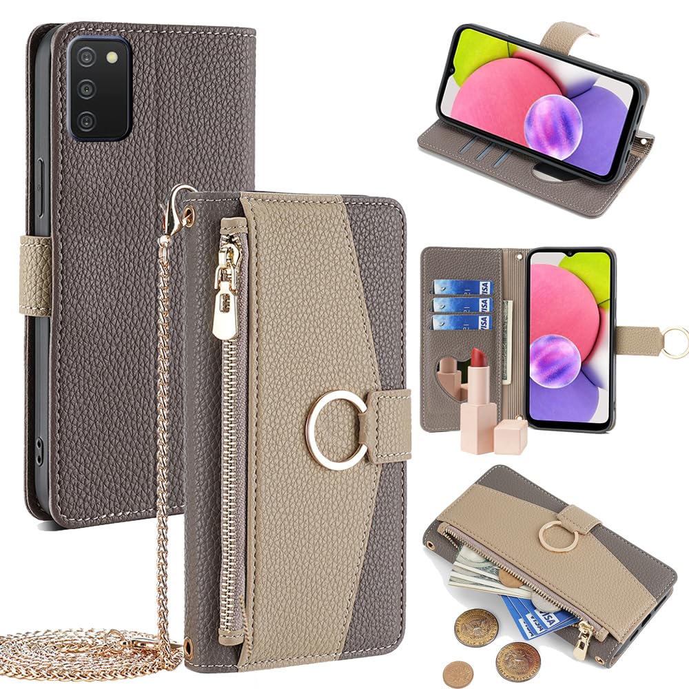 YOUULAR Wallet Case with Crossbody Strap Compatible for Tecno Spark 20 Pro+ 4G, Magnetic Handbag Zipper Pocket Cases PU Leather Flip Shockproof Cover with Kickstand Gray