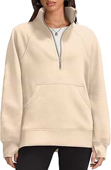 MGA Spring Half Zip Sweat 2024 Mサイズ Amazon.com: OFEEFAN Women Crewneck Half Zip Oversized