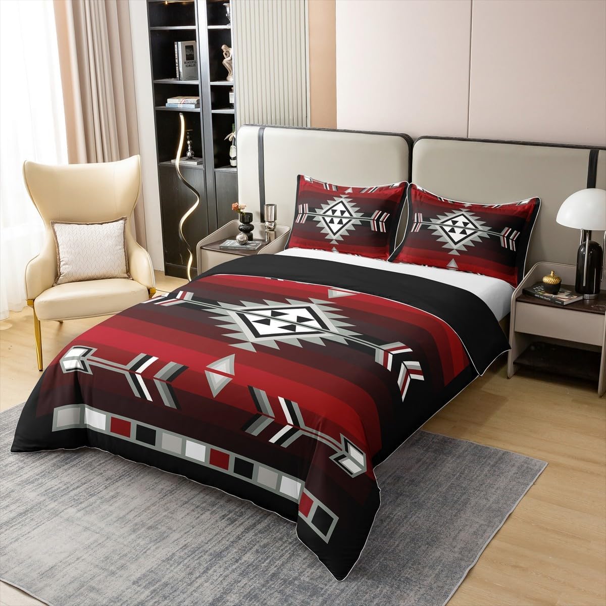 Erosebridal Rustic Western Comforter Cover Queen Size 100% Cotton Southwestern Aztec Duvet Cover for Men Boys,Farmhouse Bohemian Geometric Bedding Set Exotic Ethnic American Native Bed Set