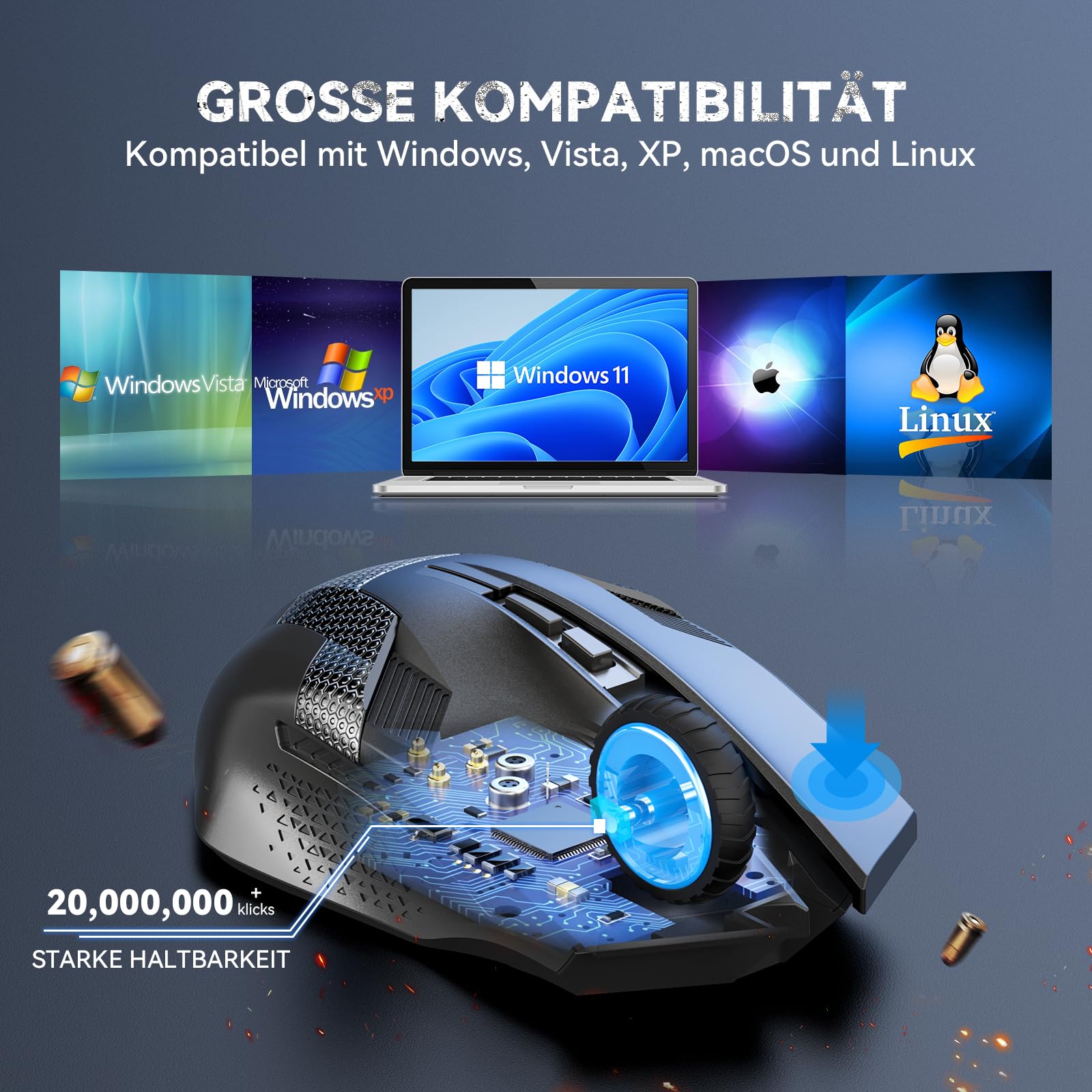 TECKNET Kabellose Gaming Maus, 2,4 GHz Wireless Mouse Gaming mit Schnellfeuertaste, 8 Tasten, 4800 DPI, 20 Millionen Klicks, Ergonomische Optische Maus für PC/Mac/Laptop