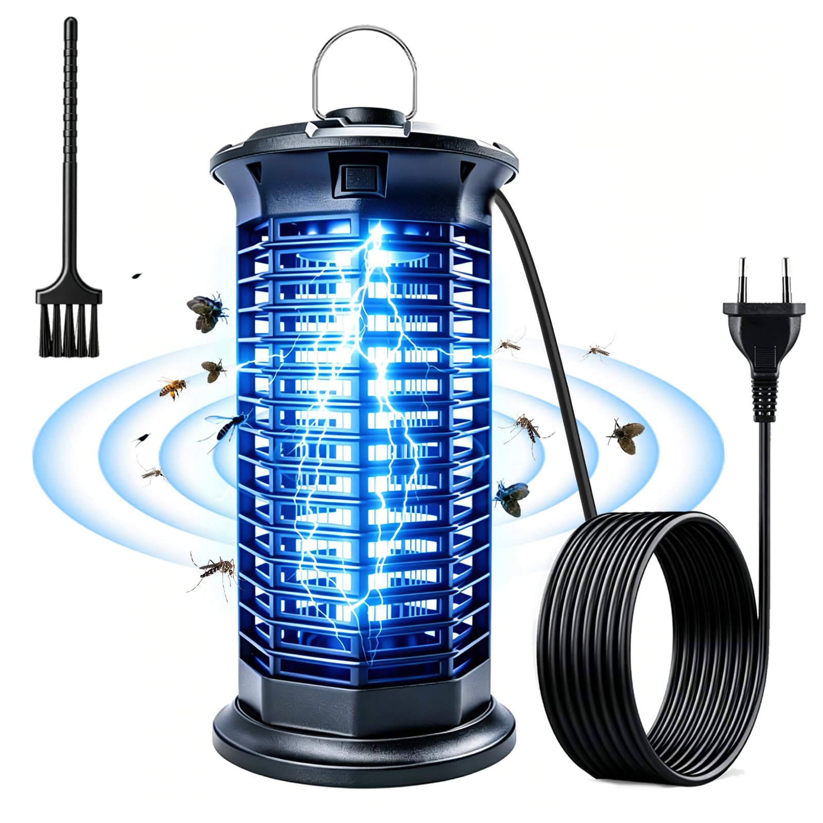 Insektenvernichter Elektrisch, 360° Mückenvernichter Lampe, 3 m Netzkabel UV Mückenlampe Hochspannung insektenfänger, Fliegenfalle elektrisch mückenfalle für Innen Auße, Anti Mücken, Fliegen, Motten