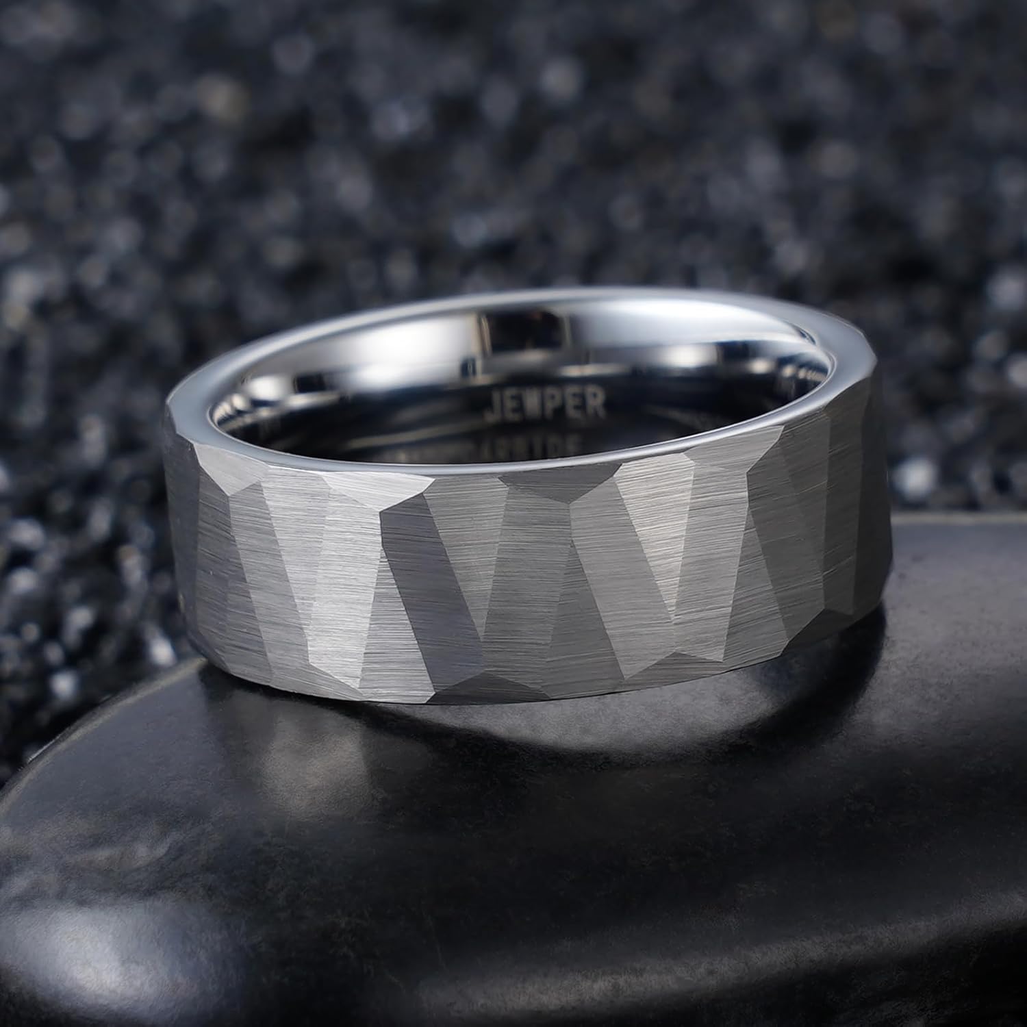 2/4/6/8mm Black/silver/gold Tungsten Rings for Men Womens Couple Fashion Jewelry Promise Engagement Wedding Band Hammered Inner ring inlaid with olive wood Carbide Polished Edge Comfort Fit - Image 4