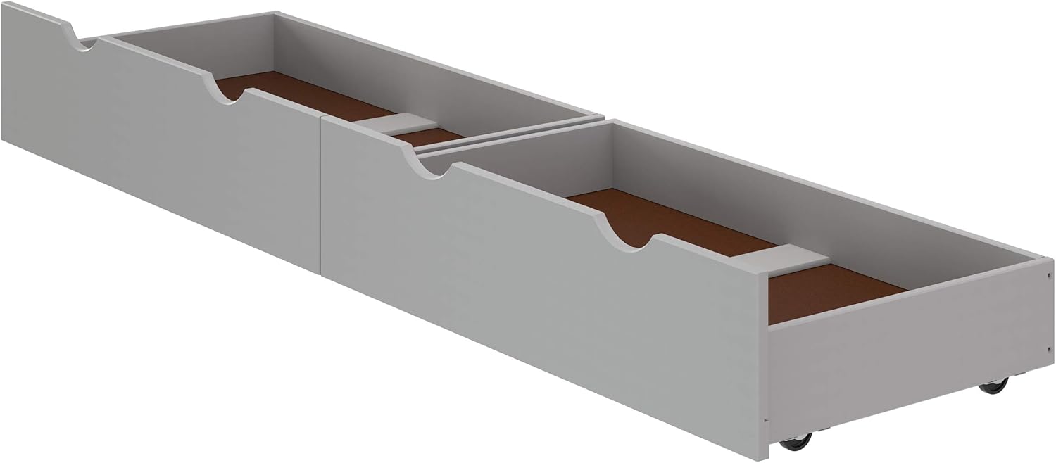 Underbed Storage Drawers, Set of 2, Solid Wood Rolling Organizers, Fits Bed Frames 9.75 Inches or Higher, Interior Dimensions 35 in. W x 19.25 in. D x 8 in. H, Dove Gray