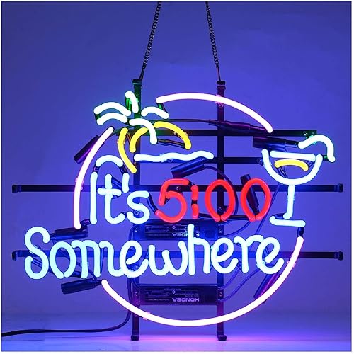Queen Sense 20"x16" It's Five 5 O'clock Somewhere Neon Sign Light Man Cave Bar Pub Cerveza Artesanal Hogar Decoración de Pared Lámpara KA29