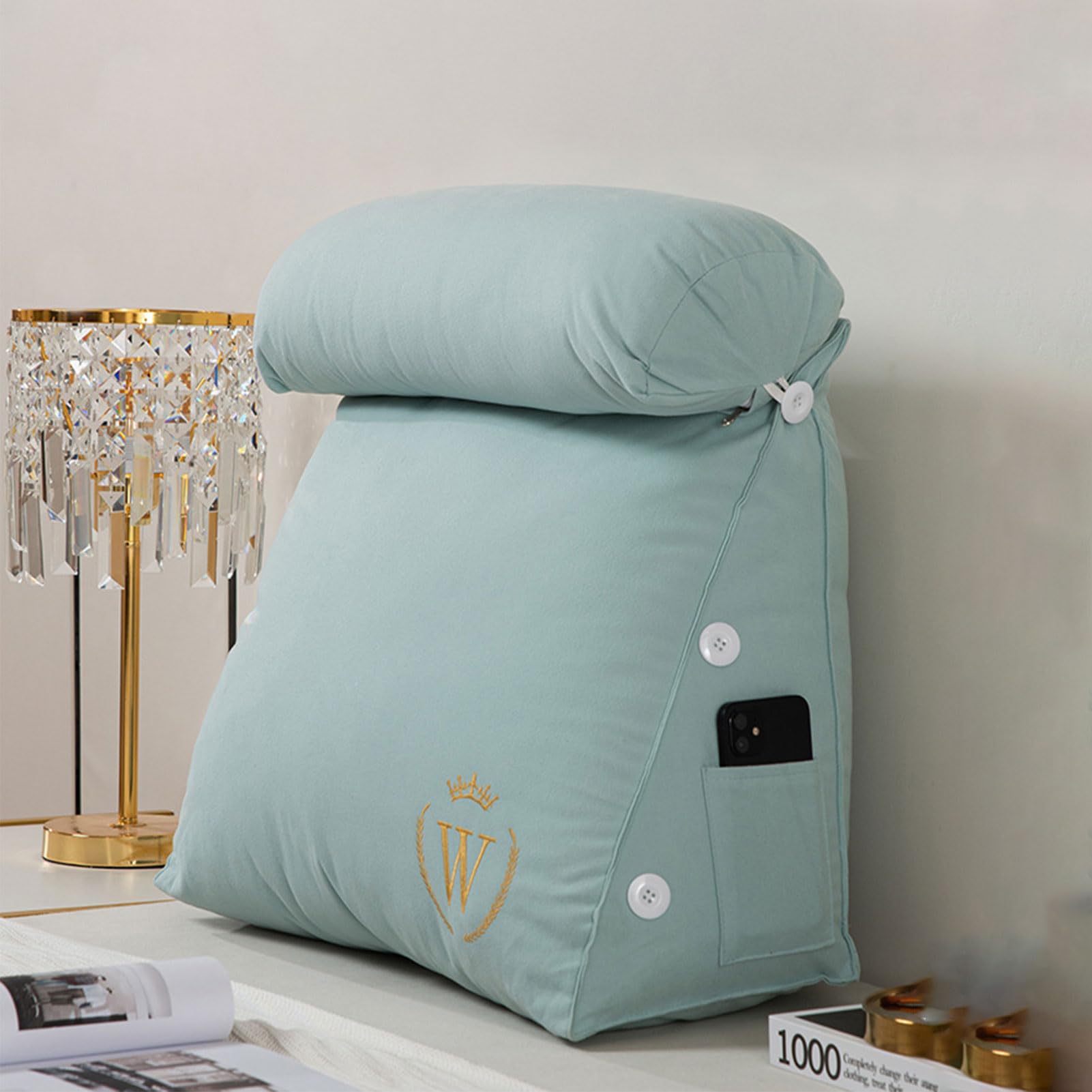 Reading cushions, And Detachable Neck Roll With Shredded Memory Foam,Great As Backrest For Books Or Gaming,Back Support Rests For Sitting Up In Bed Relaxing Ergonomic(Lime Green,60 x 45 x 22 cm)