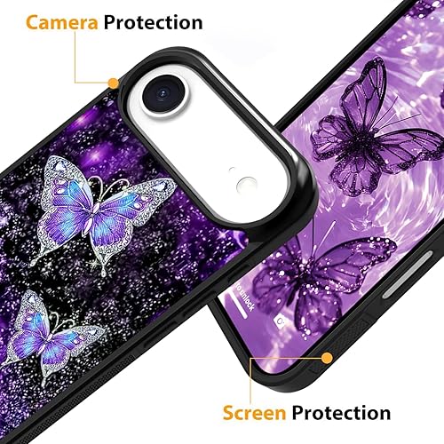 Miniatura 9 de Funda para iPhone 13 Pro con purpurina de mariposa morada para mujeres y niñas, con protector de pantalla + soporte Funda protectora antideslizante