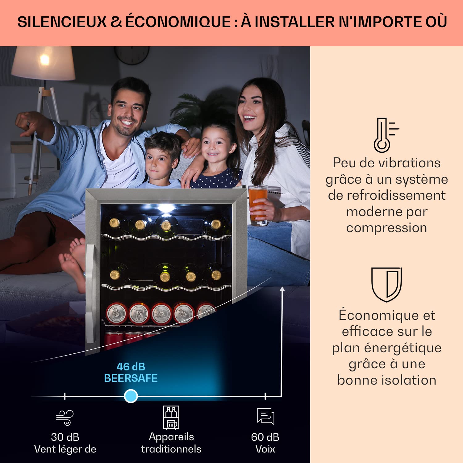 KLARSTEIN Mini Frigo 60L Silencieux pour Chambre Bureau Boisson Camping