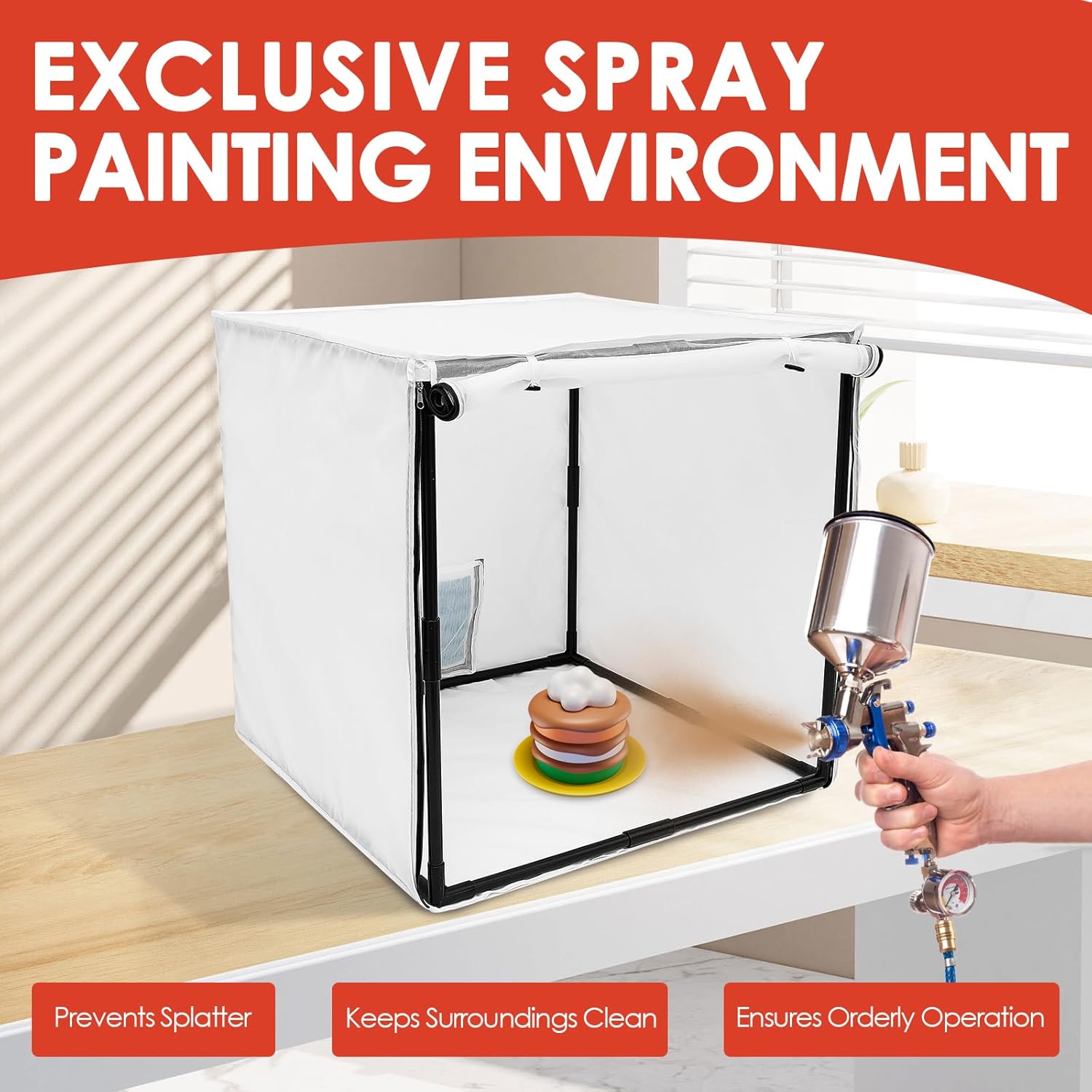 Airbrush Paint Spray Booth, Portable Airbrush Booth Spray Paint Tent with Curtain and Filter, 15 x 15 x 15 Inch Tool for Model Craft Nail Toy Part (30 inch)