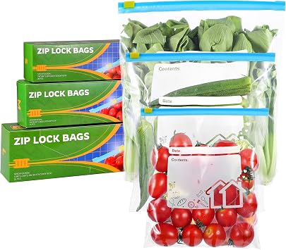 70 Pcs Food Storage Freezer Bags, 3 Sizes Zip Lock Bags 4.55L, 2.27L, 1L, Reusable Ziplock Bags Sandwich Bags with Expandable Bottom, Heavy Duty Food Bags for Fruits, Veggies, Meat, Snacks