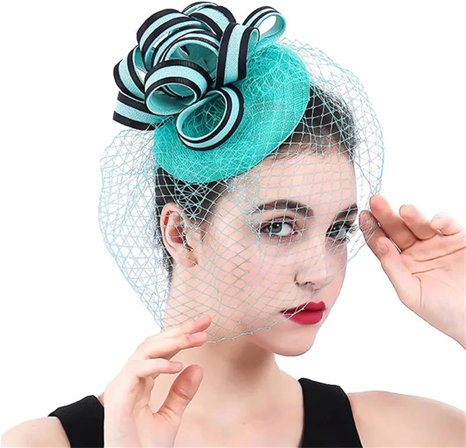Women Fascinator Hat With Birdcage Veil Feather Hair Clip Bridal Wedding Headpiece Tea Party Derby Hat