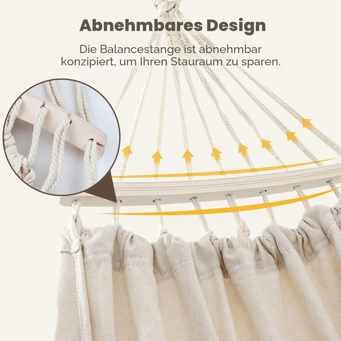 Hängematte Outdoor Boho-Stil für Garten, Balkon, Terrasse, Indoor, mit gebogener Holzstange, Befestigungsgurte und Tragetasch