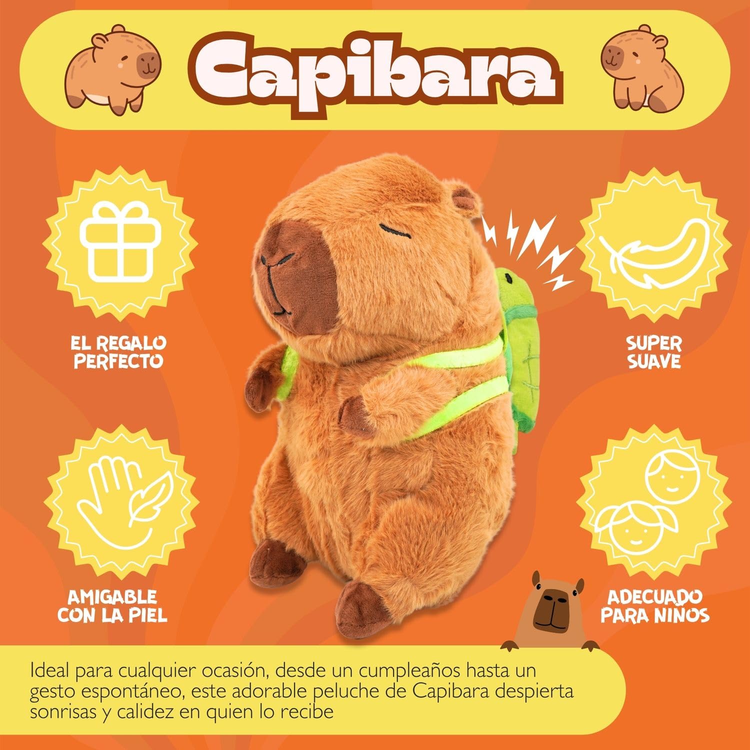 Peluche Capibara 25 cm | Capybara Kawaii Suave y Achuchable | Muñeco Capibara Peluche de Capibara Original y Tierno