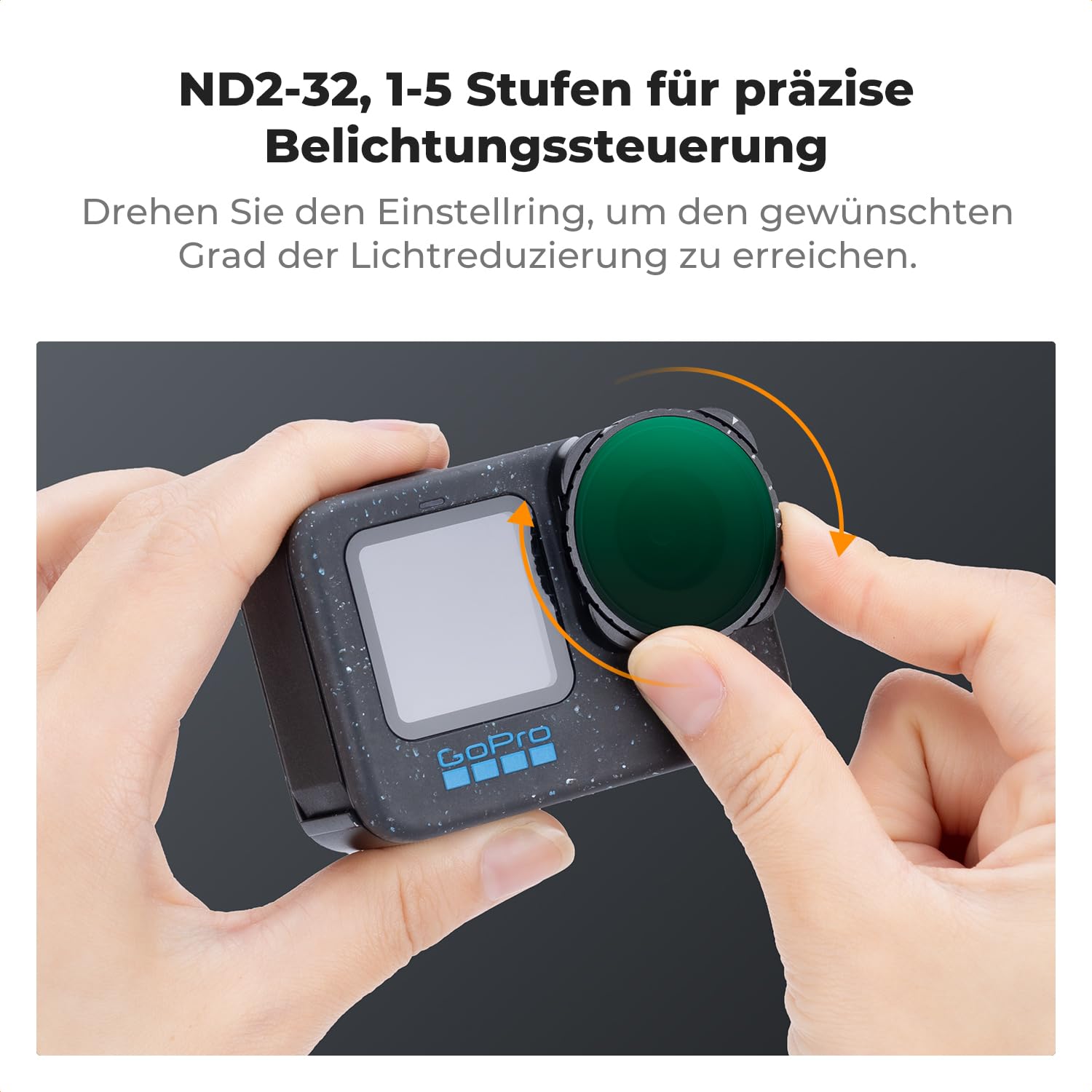 K&F CONCEPT Variable ND2-32 Filter Kompatibel mit GoPro Hero 13 Schwarz, Neutraldichte Zubehör Light Reduction Filter für Go Pro 12/11/10/9 Schwarz, Multicoated HD Optical Glass Action Kamera Zubehör