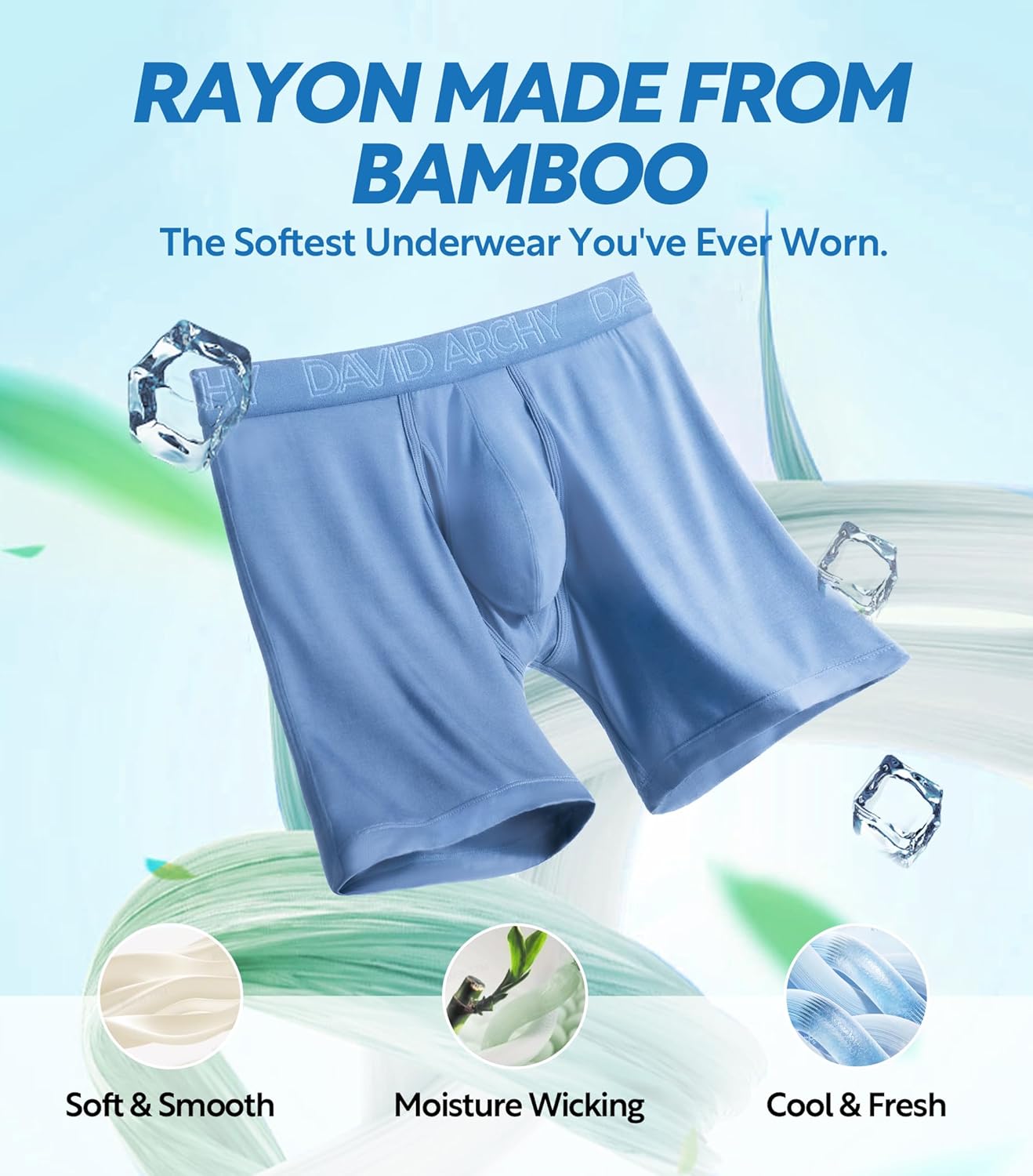 DAVID ARCHY Mens Underwear Boxer Briefs Breathable Soft Moisture-Wicking with Fly Underwear for Men Multipack - Image 2