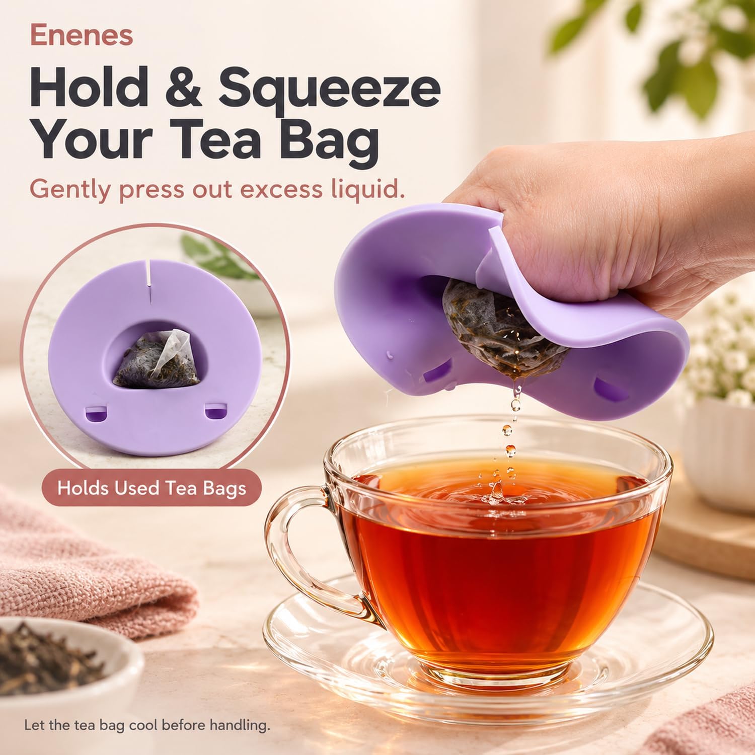 Enenes Tea Bag Holder and Squeezer 4 Pack, 4 Inch Cat Silicone Cup Cover