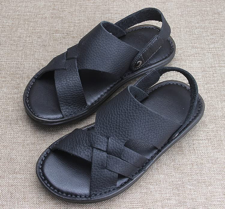 Men's Soft PU Leather Sandals Men Beach Slippers Outdoor Casual Holiday Male Retro Casual Shoes(White-Patch Five-Pointed star4,43 Code)2