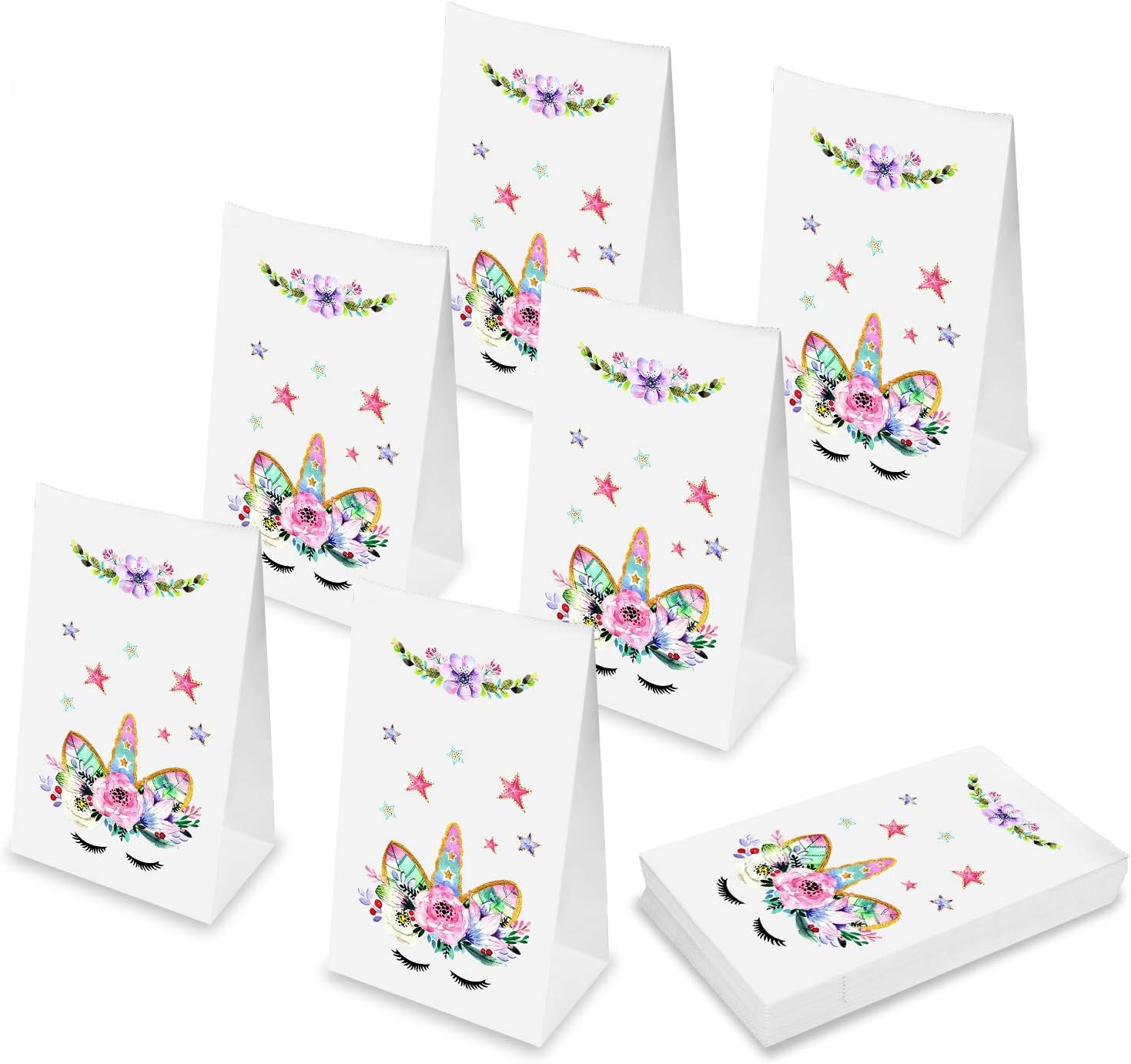 Unicorn Party Bags,Outego Unicorn Paper Bags Unicorn Party Favor Bags for Kids Birthday Party Goodie Bags (24 Pack)