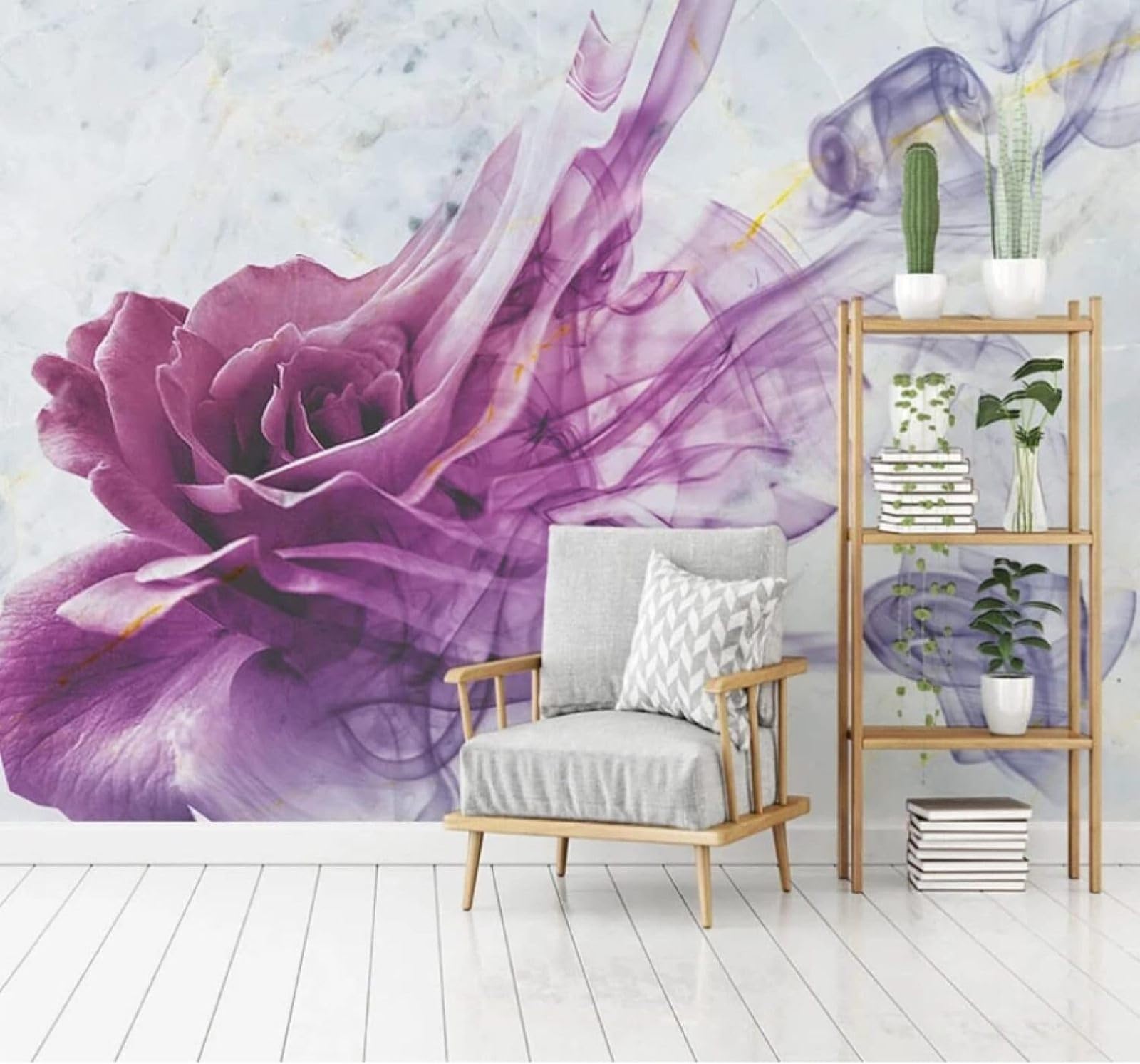 Xlming 400Cm×280Cm(B×H) Minimalist Watercolour Mist Lines Roses 3D Wallpaper Luxury Home Dining Decor Paste Sofa Living Room The Wall For Bedroom Mural-400Cm×280Cm