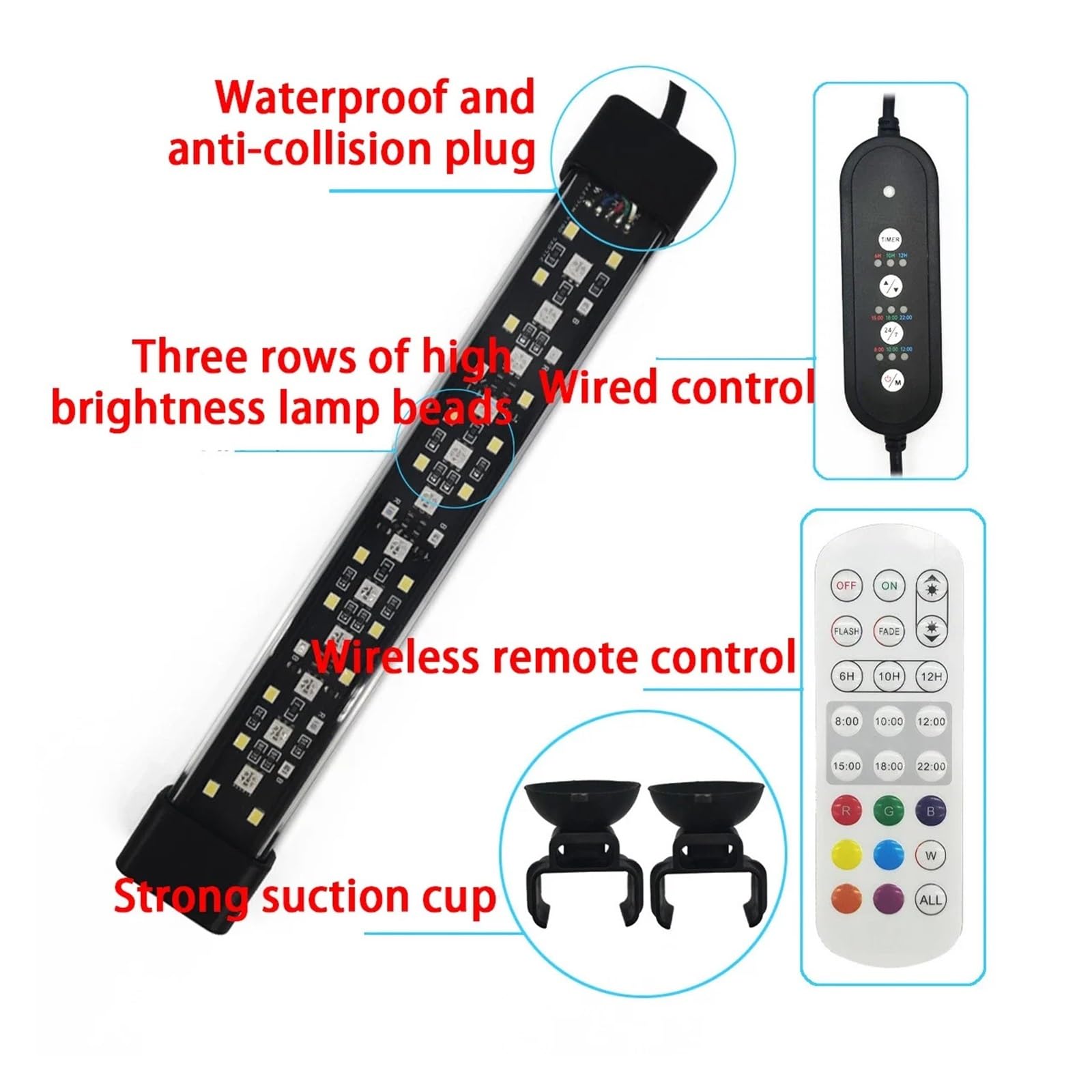 Luz LED de 20-70cm for decoración de Acuario, lámpara de Crecimiento de Plantas acuáticas, Resistente al Agua IP68(30CM,AU Plug)