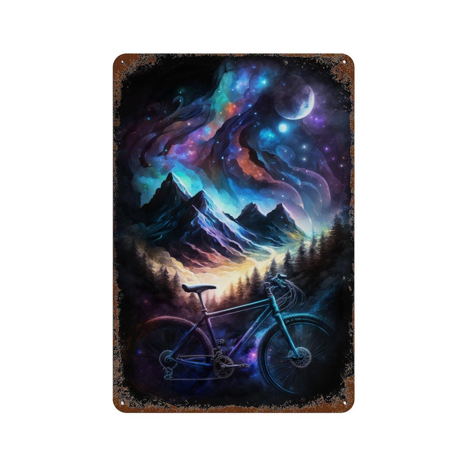 Galactic Bicycle Adventure -2 Rust Effect Tin Sign 11.8"x7.9", Industrial Home Decor for Basement, Hobby Room And Garage Decor