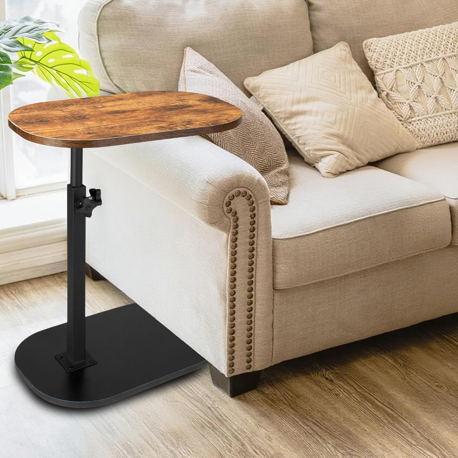 Simcat C Shaped Side Table,Adjustable Height C Table End Table for Couch,360°Swivel Couch Side Tables Slide Laptop Desk for Sofa/Bed/Bathtub/Rotating Tabletop (Vintage)