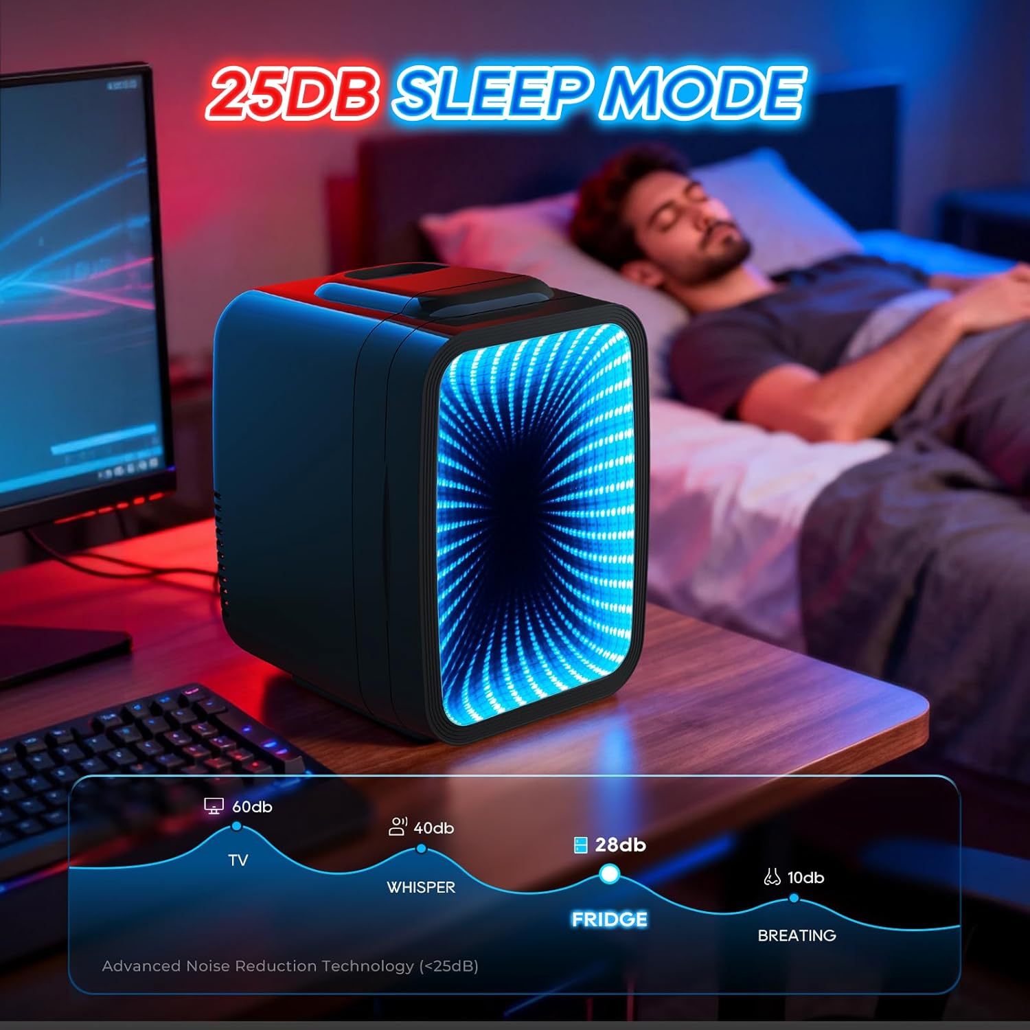 Mini Fridge, 4L/6 Can Small fridge with Dimmable Gaming Light for Bedroom,Office,Gaming room and Car,AC/DC Portable Thermoelectric Cooler & Warmer for Food, Drinks, Skincare,Black