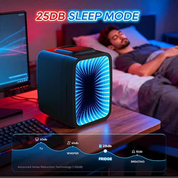 BEICHEN Mini Fridge, 4L/6 Can Small fridge with Dimmable Gaming Light