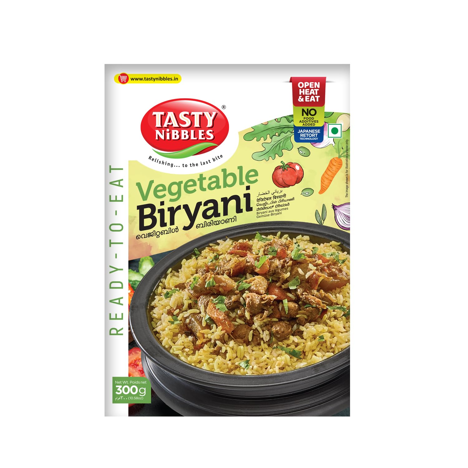 Tasty Nibbles Ready to Eat Vegetable Biryani 300g| Open Heat & Eat | Vegetarian | No Added Preservatives | Japanese Retort Technology