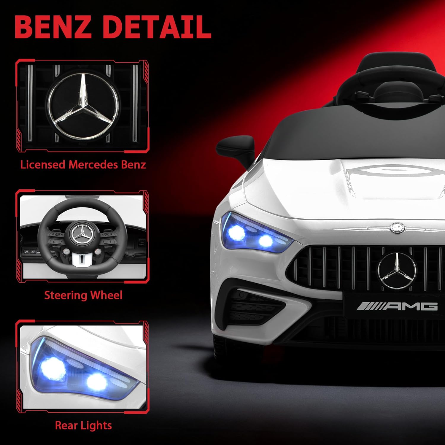 Licensed Mercedes-Benz Kids Electric Car by TOBBI, Toddlers Ride On Toy, Battey-Powered Vehicle with Parental Remote Control/Soft Start/3 Speeds/Horn & LED for Children Ages 3-6 Years-White