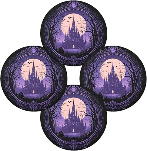 Miniatura 2 de Mystery Castle - Manteles individuales redondos de arpillera morada, manteles individuales acolchados reversibles para mesa de comedor redondos de