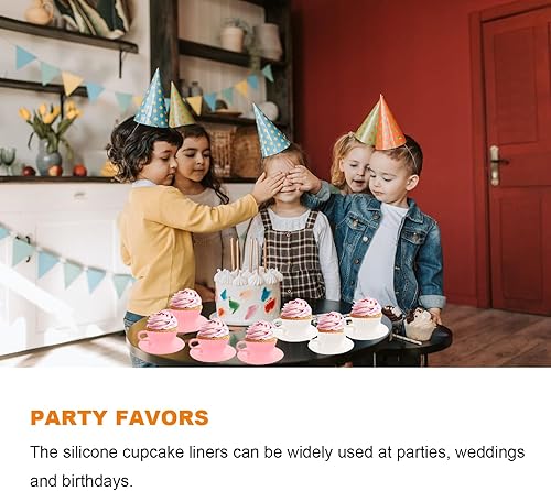 Miniatura 4 de Tazas de silicona para magdalenas, 16 forros para cupcakes para tazas de té, forros reutilizables para magdalenas, tazas de silicona para hornear, 8