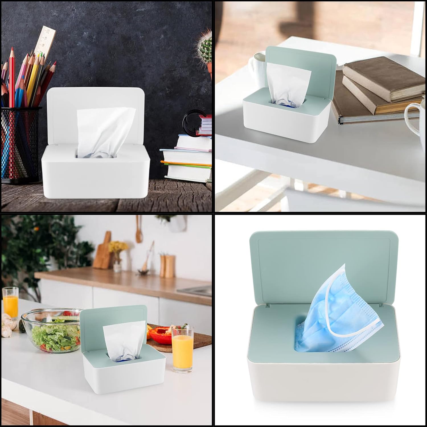 2 PCS Wipes Dispenser Case Box, Baby Wipes Box Dispenser, Dry Wet Tissue Paper Case Holder, Tissue Storage Box Case with Lid, Keep Wipes Fresh (White + Green Cover White) 8 71S75wiRGcL. AC SL1500