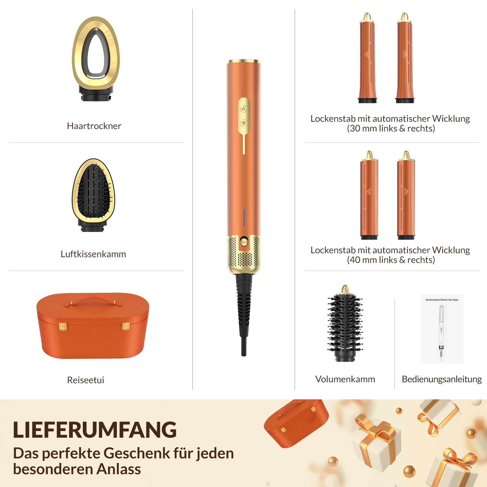 7 in 1 Haarstyler Set, Airstyler, Auto-Wrap-Lockenstab, Föhnbürste, Ionen Föhn, Schnelltrocknend