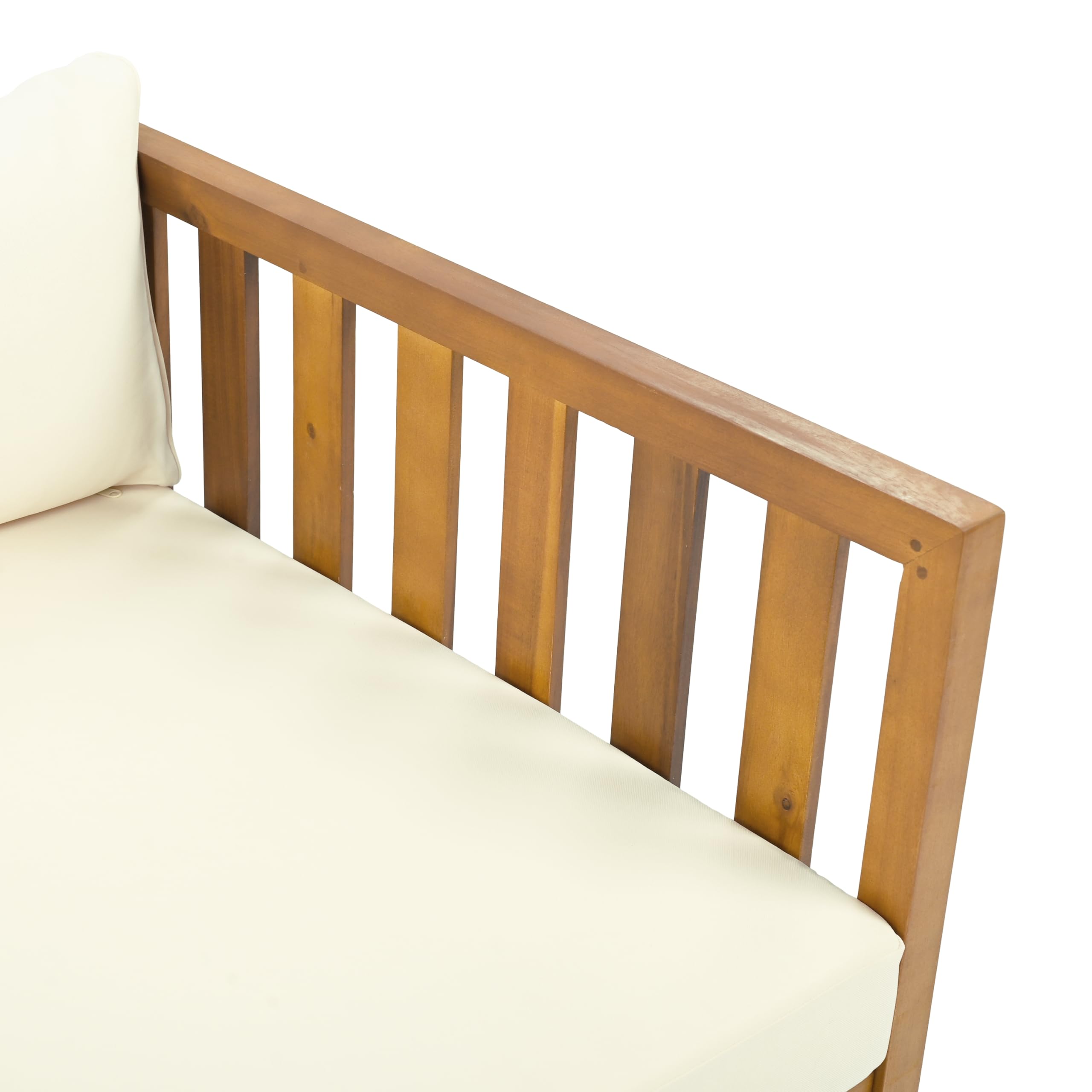 Claremont - Sofá cama de madera de acacia para exteriores de 3 plazas con tela resistente al agua y cojines extraíbles, sofá junto a la piscina con reposabrazos y respaldo de 5