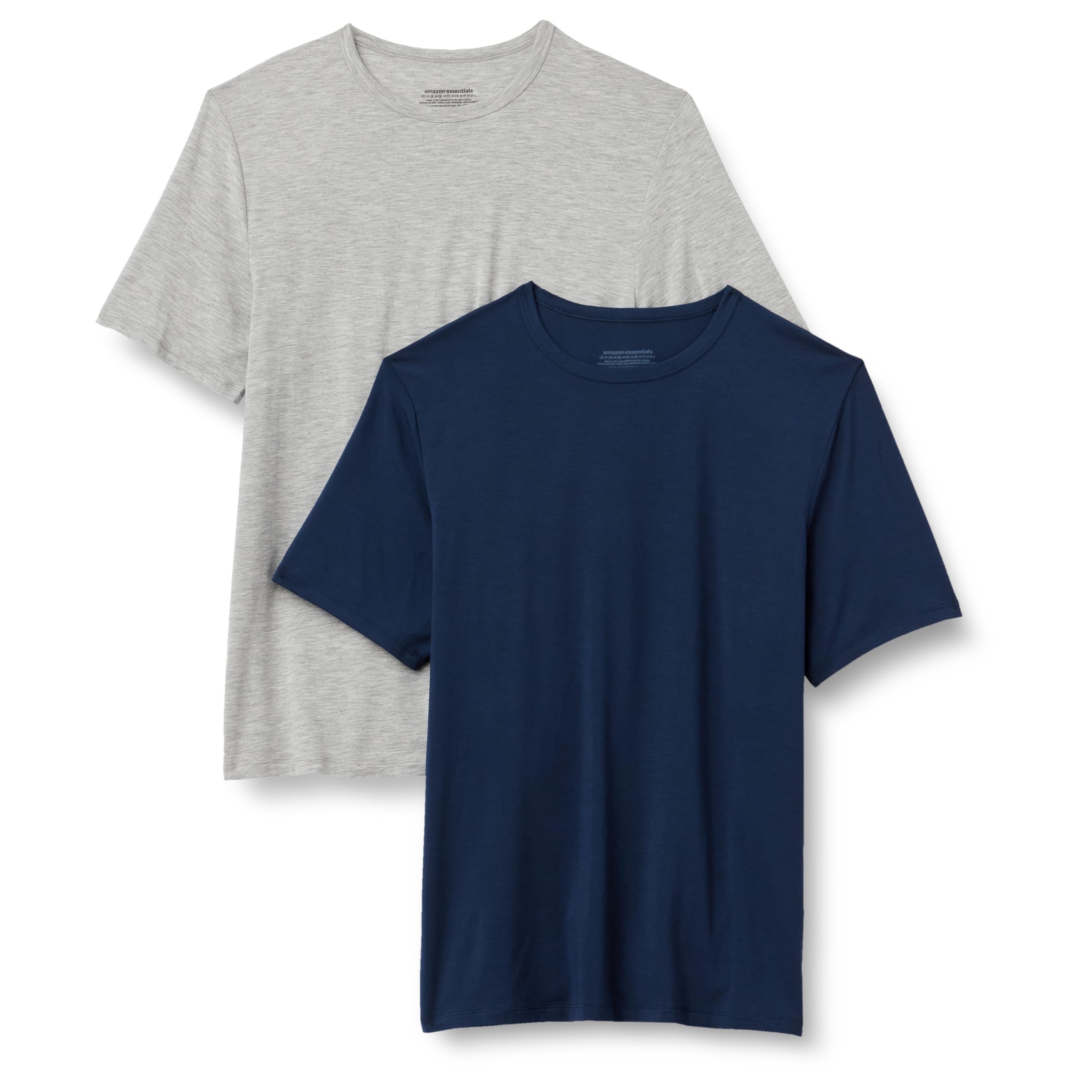 Amazon Essentials Men's Super Soft Lightweight Modal Short-Sleeve Undershirt, Pack of 2, Medium Grey Heather/Navy, Large