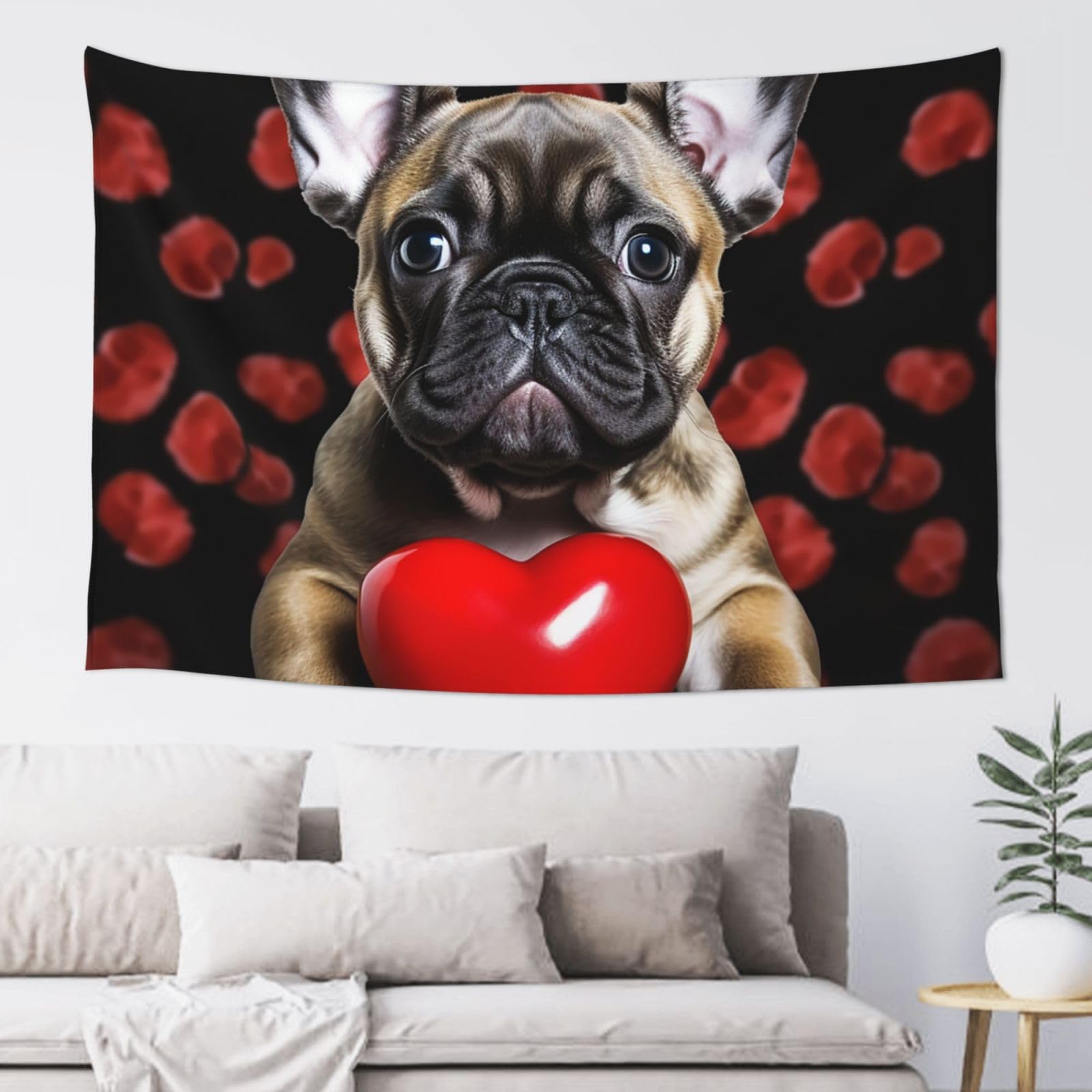 QLDETUPWLX Tapestry 152x102 cm Wall Hanging for Living Room French Bulldog Holding Tapestries Home Decor Soft Aesthetic Tapestries Hanging Decor Blanket Wall Tapestry for Bedroom Dorm Indoor Outdoor