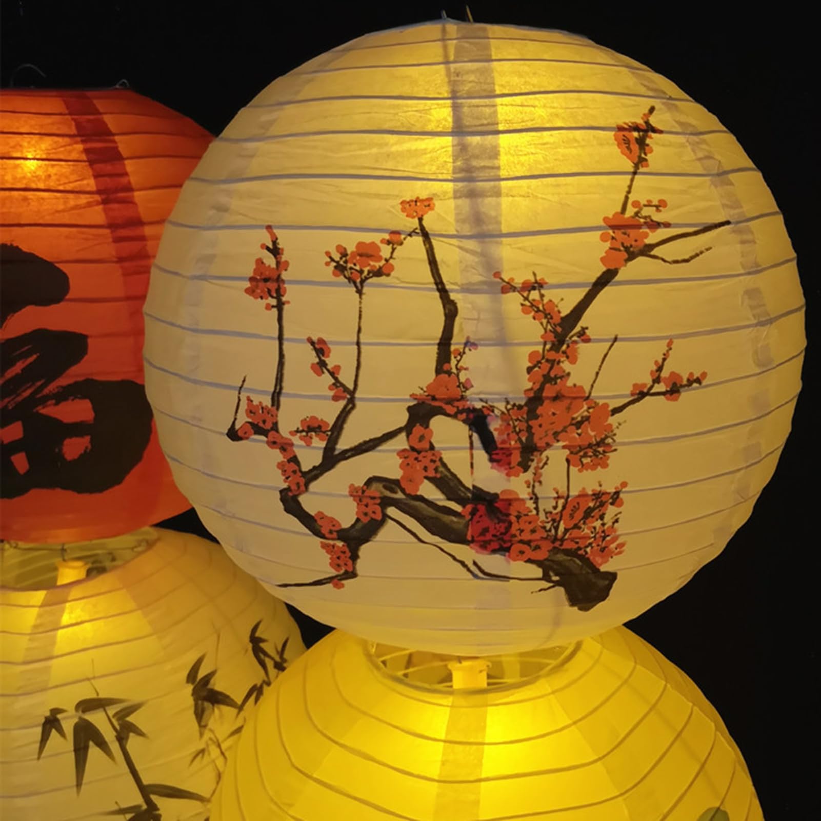 Lot De 16 Lanternes Chinoises Japonaises En Papier Rouge En Forme De Fleur De Cerisier Décoratives à Suspendre Pour La Fête Nationale, Le Nouvel An